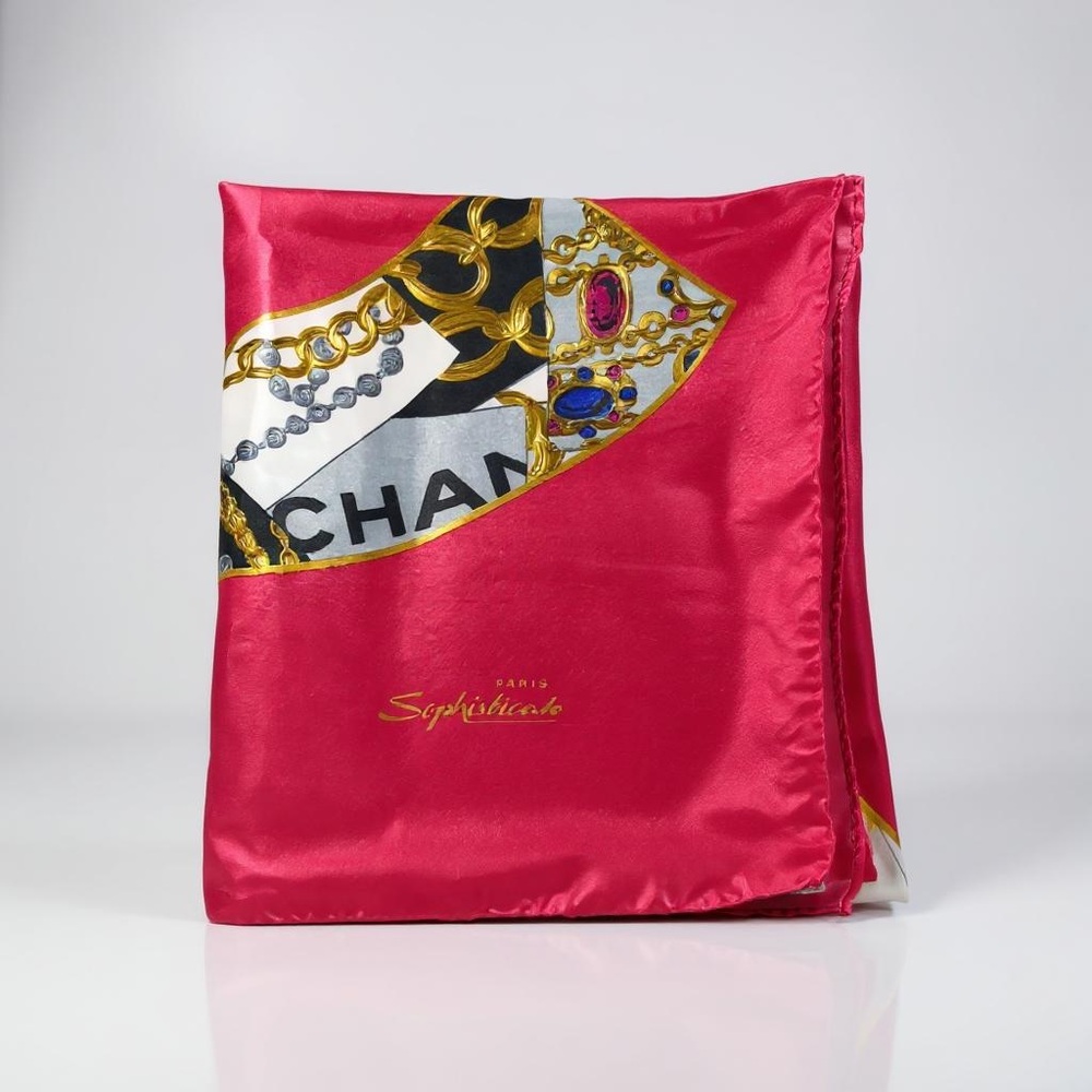Chanel Fuchsia Scarf with Gold and Black Details